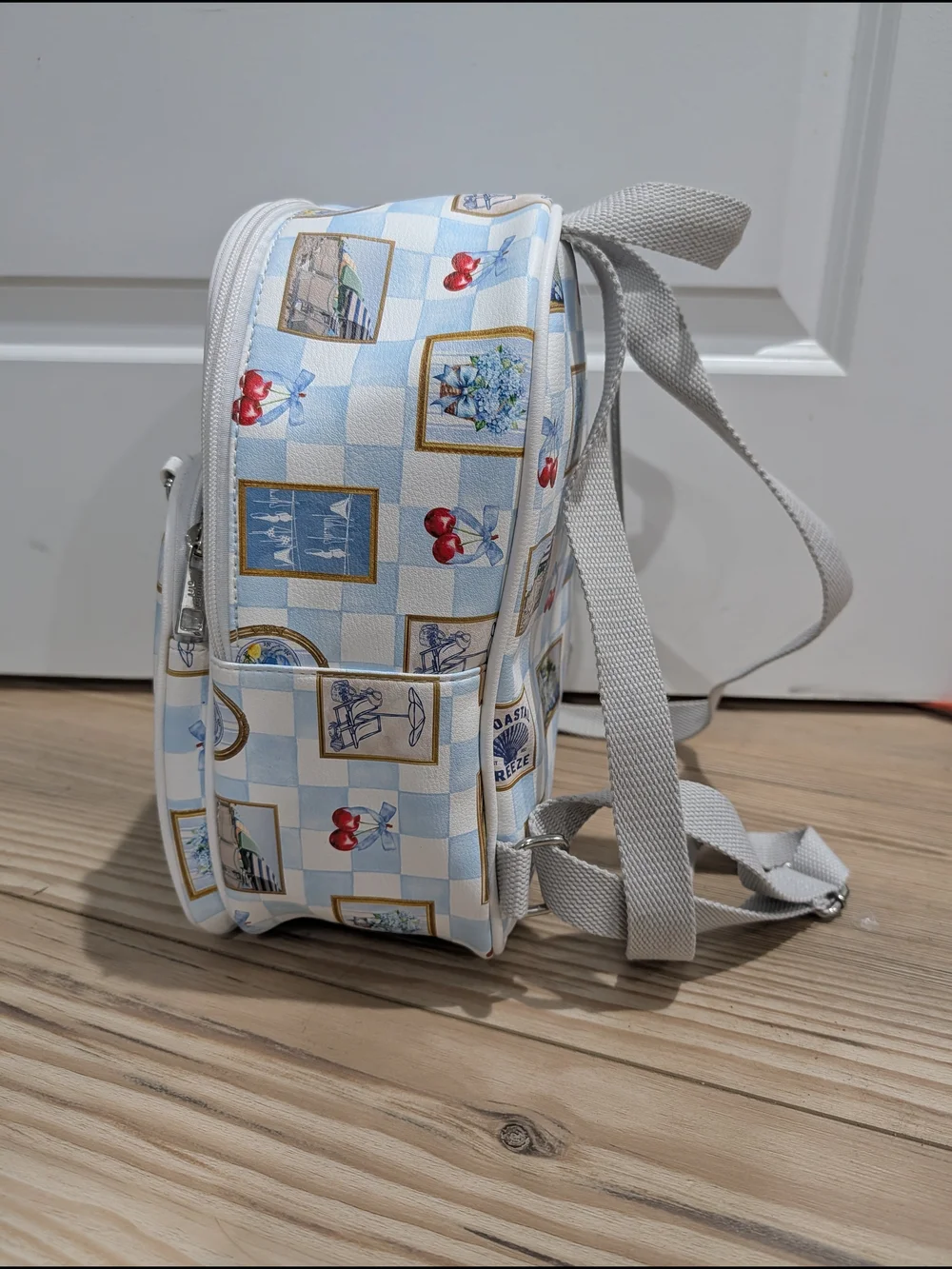 Madden Girl Blue and White Coastal Print Mini Backpack